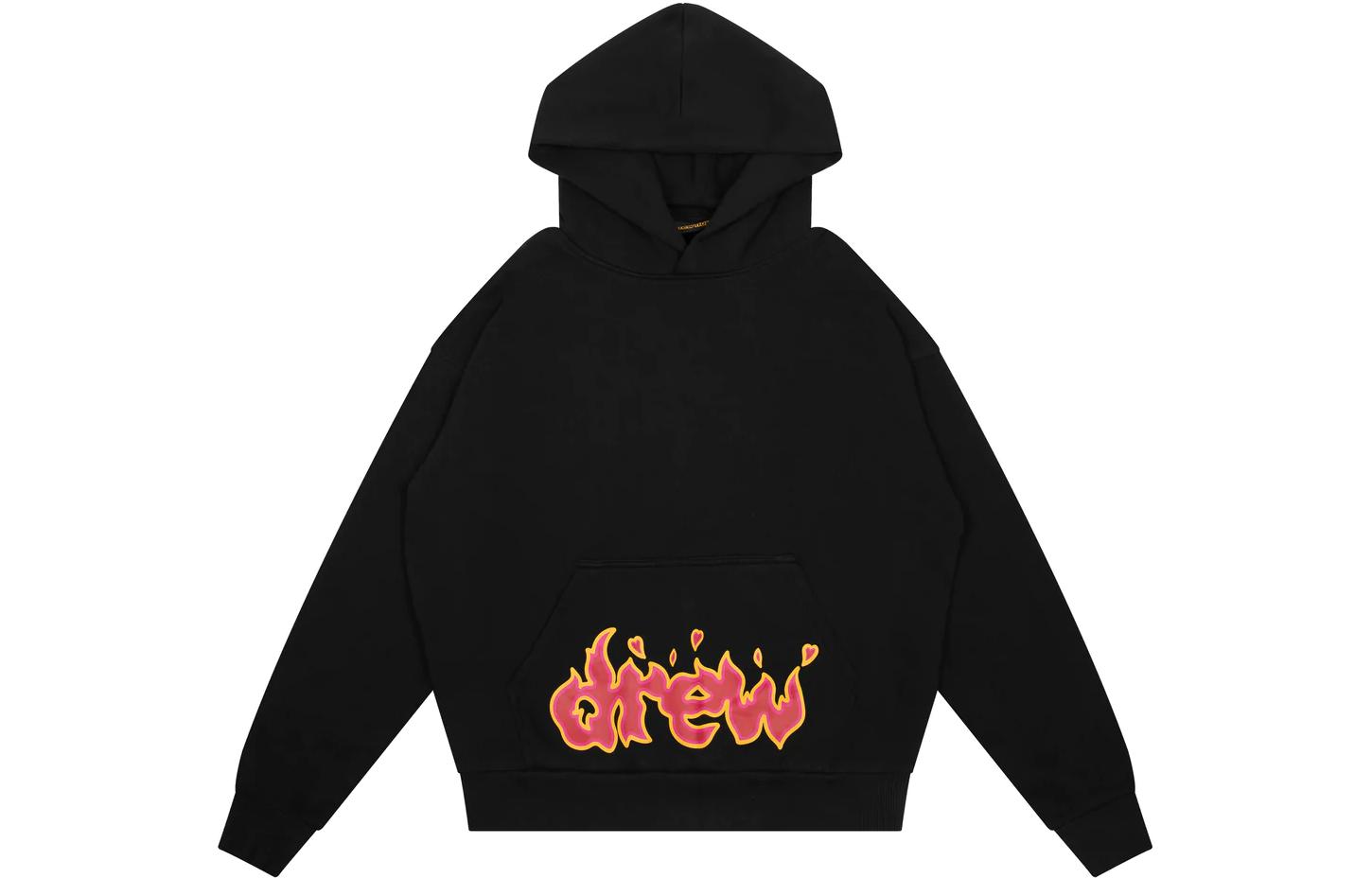 Drew House Flame Print Oversized Fleece Hoodie Unisex Black DR-FW22-426