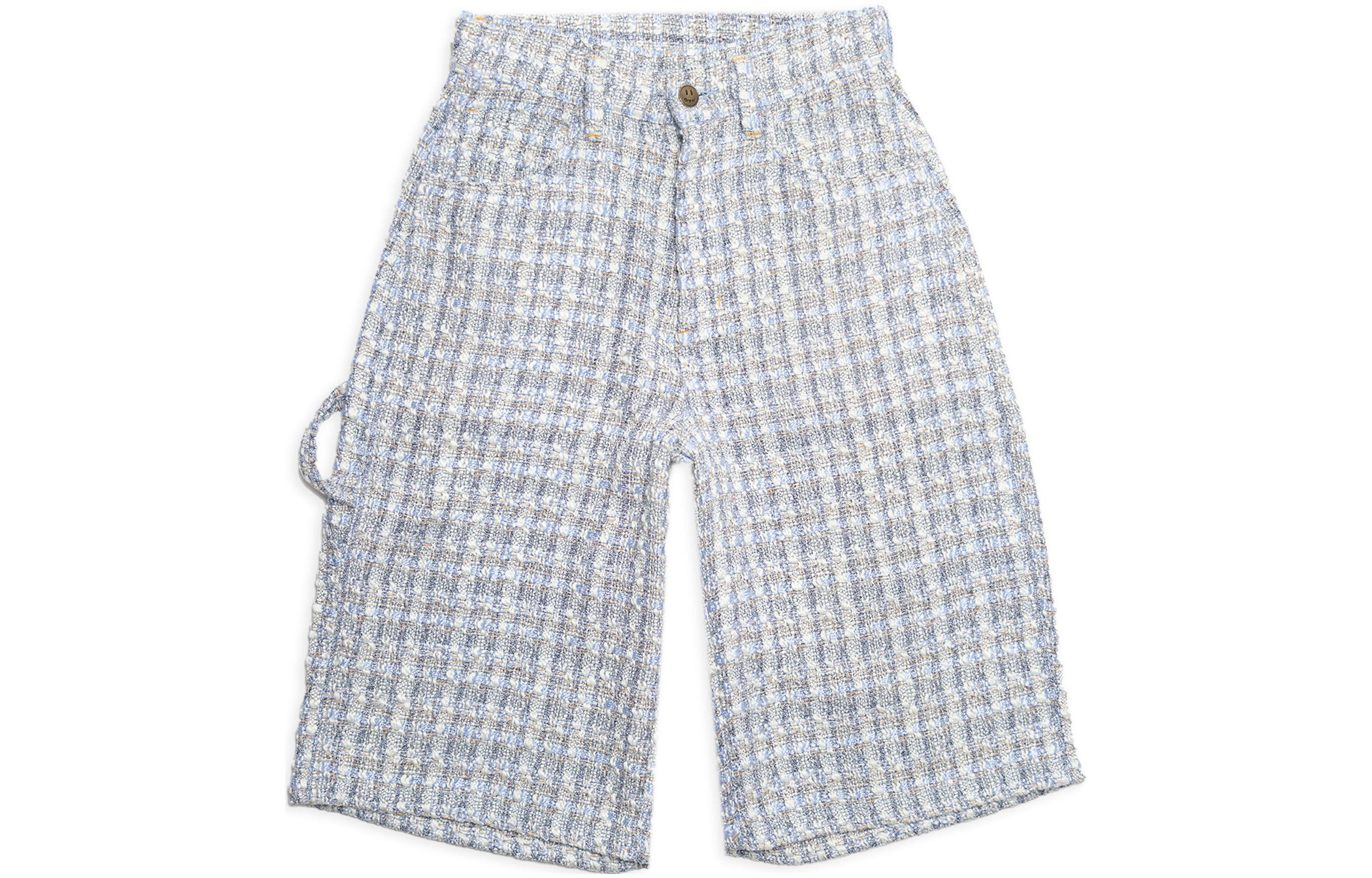 Order Seluar Lurus Longgar Unisex Drew House Floral FW22 Tweed Logo Biru Muda DR-FW22-236