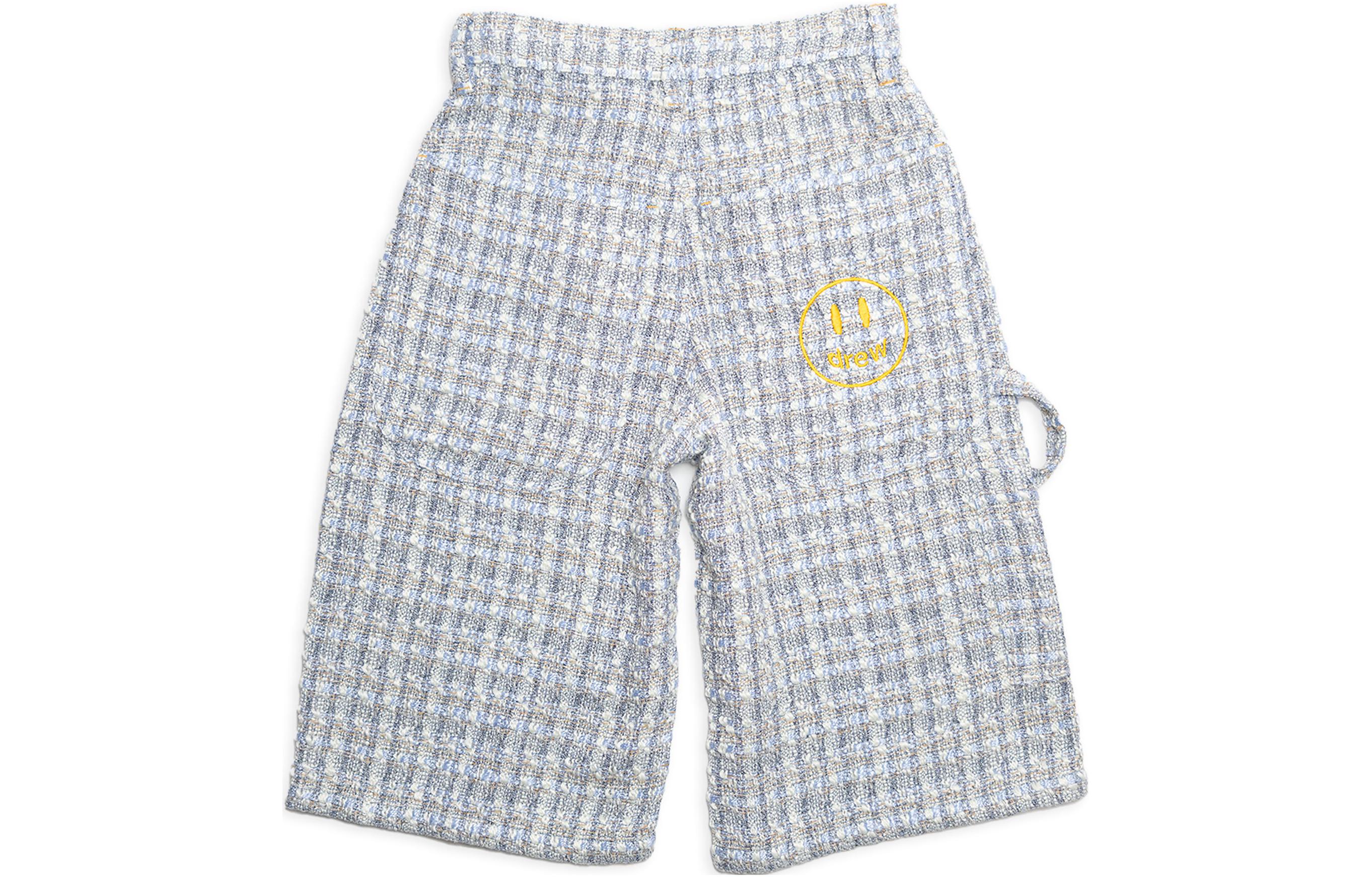 Lookbook Seluar Lurus Longgar Unisex Drew House Floral FW22 Tweed Logo Biru Muda DR-FW22-236