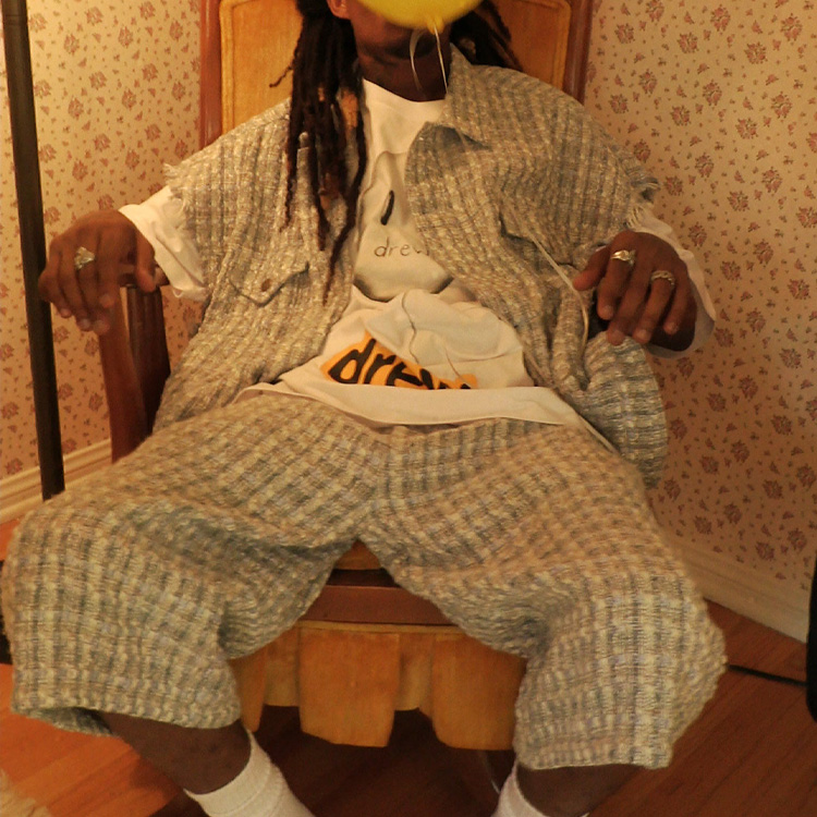 Shop Seluar Lurus Longgar Unisex Drew House Floral FW22 Tweed Logo Biru Muda DR-FW22-236