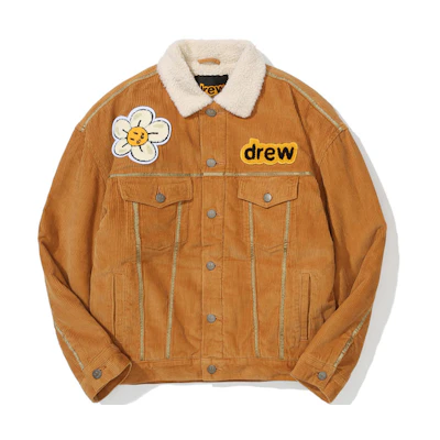 Drew House FW21 Corduroy Trucker Jacket Camel Unisex Smiley Logo Jacket. DR-FW21-116