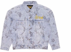 Drew House FW21 Idears Trucker Jacket Vintage Indigo All-over Print Denim Unisex. DR-FW21-068 Drew House FW21 Idears Trucker Jacket Vintage Indigo All-over Print Denim Unisex. DR-FW21-068