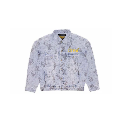 Drew House FW21 Idears Trucker Jacket Vintage Indigo All-over Print Denim Unisex. DR-FW21-068