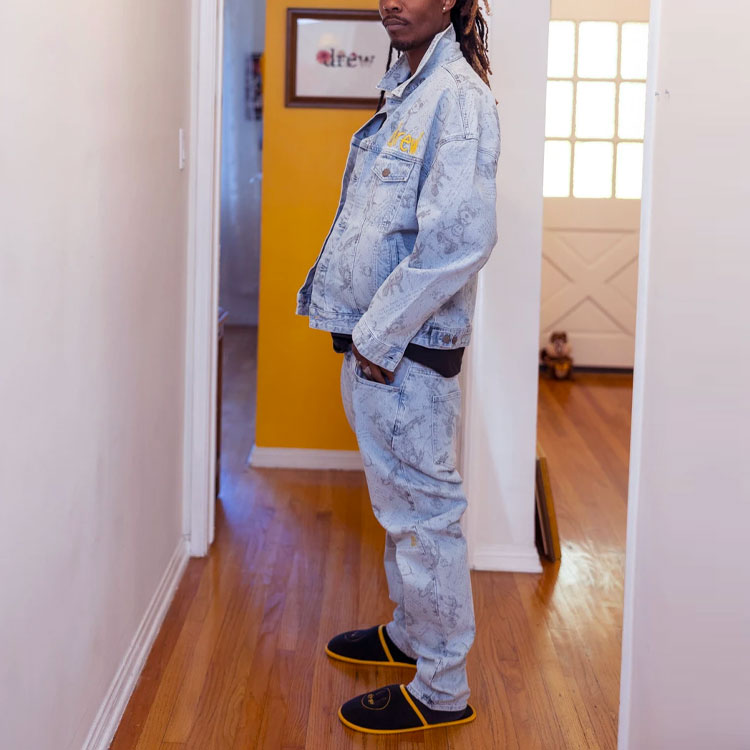 Details for Chaqueta Trucker Drew House FW21 Vintage Índigo Estampado Total Denim Unisex. DR-FW21-068