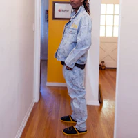 Details for Drew House FW21 Idears Trucker Jacket Vintage Indigo All-over Print Denim Unisex. DR-FW21-068