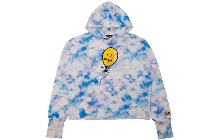 Drew House FW21 Joy Deconstructed Hoodie White Smile Balloon Tie-Dye Unisex Pullover DR-FW21-407