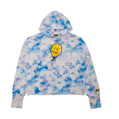 Drew House FW21 Joy Deconstructed Hoodie White Smile Balloon Tie-Dye Unisex Pullover DR-FW21-407
