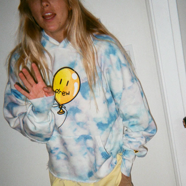Purchase Drew House FW21 Joy Deconstructed Hoodie White Smile Balloon Tie-Dye Unisex Pullover DR-FW21-407
