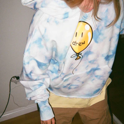 Drew House FW21 Joy Deconstructed Hoodie White Smile Balloon Tie-Dye Unisex Pullover DR-FW21-407 Details for Drew House FW21 Joy Deconstructed Hoodie White Smile Balloon Tie-Dye Unisex Pullover DR-FW21-407