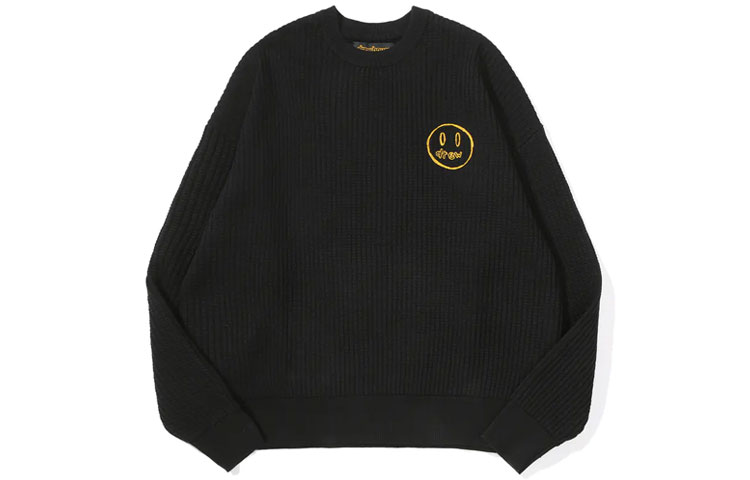Order Drew House FW21 Mascot Waffle Sweater Hitam Smiley Crewneck Unisex Pullover DR-FW21-061