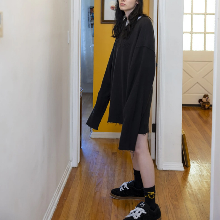 Purchase Drew House FW21 反毛巾布標誌長袖上衣 黑色 中性款式。 DR-FW21-062