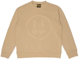 Drew House FW21 Sketch Mascot Khaki Crewneck Sweatshirt Unisex Smiley Design. DH-VF31222-SMKH Drew House FW21 Sketch Mascot Khaki Crewneck Sweatshirt Unisex Smiley Design. DH-VF31222-SMKH