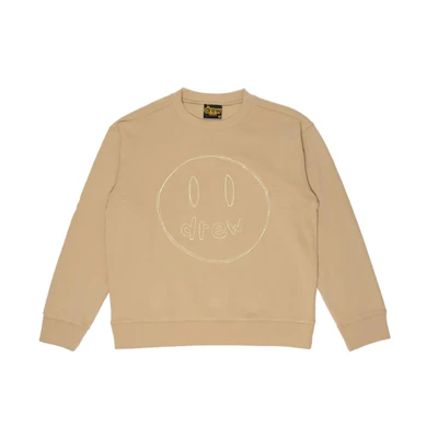 Drew House FW21 Sketch Mascot Khaki Crewneck Sweatshirt Unisex Smiley Design. DH-VF31222-SMKH
