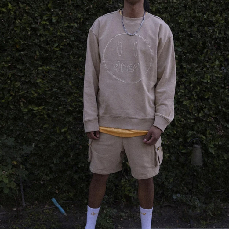 Shop Drew House FW21 Sketch Mascot Crewneck Khaki Unisex Smiley Design Sweater. DH-VF31222-SMKH