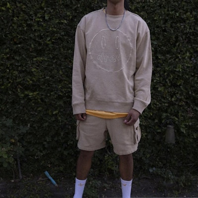 Drew House FW21 Sketch Mascot Crewneck Khaki Unisex Smiley Design Sweater. DH-VF31222-SMKH Shop Drew House FW21 Sketch Mascot Crewneck Khaki Unisex Smiley Design Sweater. DH-VF31222-SMKH