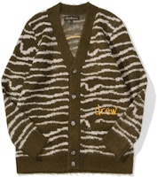 Drew House FW21 Sketch Mascot Squiggle Cardigan Olive Unisex Smiley Knit Sweater. DR-FW21-072 Drew House FW21 Sketch Mascot Squiggle Cardigan Olive Unisex Smiley Knit Sweater. DR-FW21-072