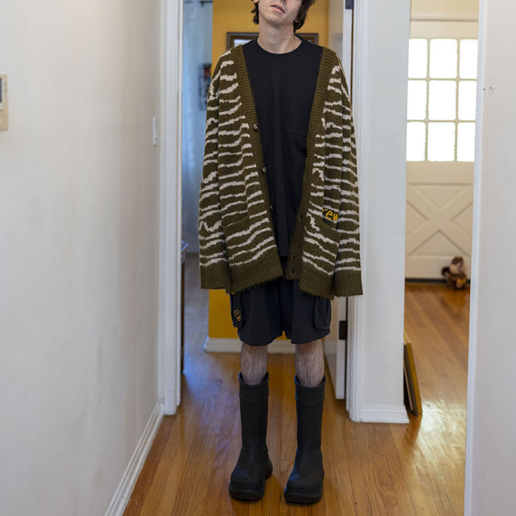 Details for ドリューハウス FW21 スケッチマスコットカーディガン オリーブ ユニセックス スマイリー ニットセーター DR-FW21-072