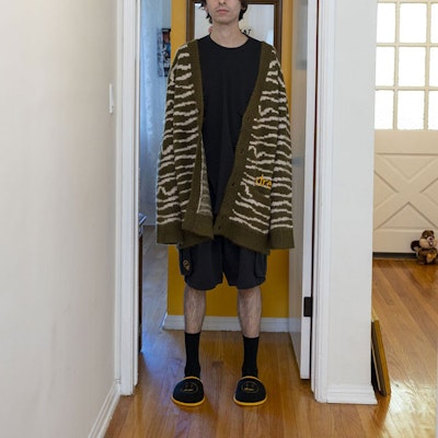 ドリューハウス FW21 スケッチマスコットカーディガン オリーブ ユニセックス スマイリー ニットセーター DR-FW21-072 Sizing ドリューハウス FW21 スケッチマスコットカーディガン オリーブ ユニセックス スマイリー ニットセーター DR-FW21-072