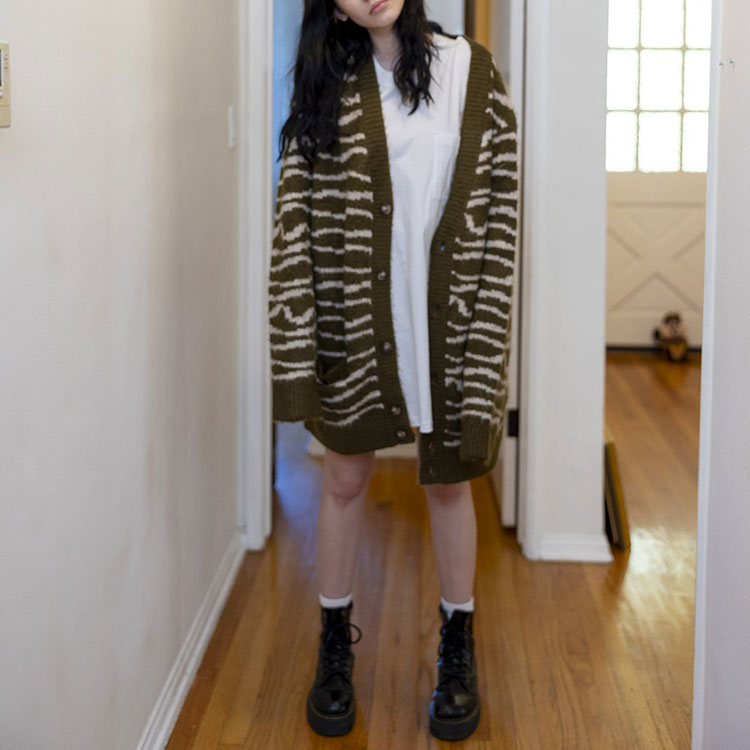 Cheap ドリューハウス FW21 スケッチマスコットカーディガン オリーブ ユニセックス スマイリー ニットセーター DR-FW21-072