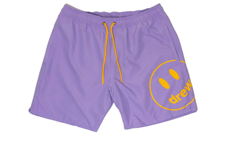 Drew House FW21 Smiley Mascot Pool Shorts Lavender Unisex Drawstring Shorts DR-FW21-014