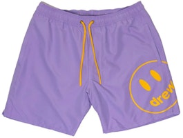 Drew House FW21 Smiley Mascot Pool Shorts Lavender Unisex Drawstring Shorts DR-FW21-014 Drew House FW21 Smiley Mascot Pool Shorts Lavender Unisex Drawstring Shorts DR-FW21-014