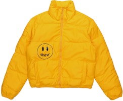 Drew House FW21 Smiley Mascot Puffer Jacket Golden Yellow Unisex Winter Wear. DR-FW21-110 Drew House FW21 Smiley Mascot Puffer Jacket Golden Yellow Unisex Winter Wear. DR-FW21-110