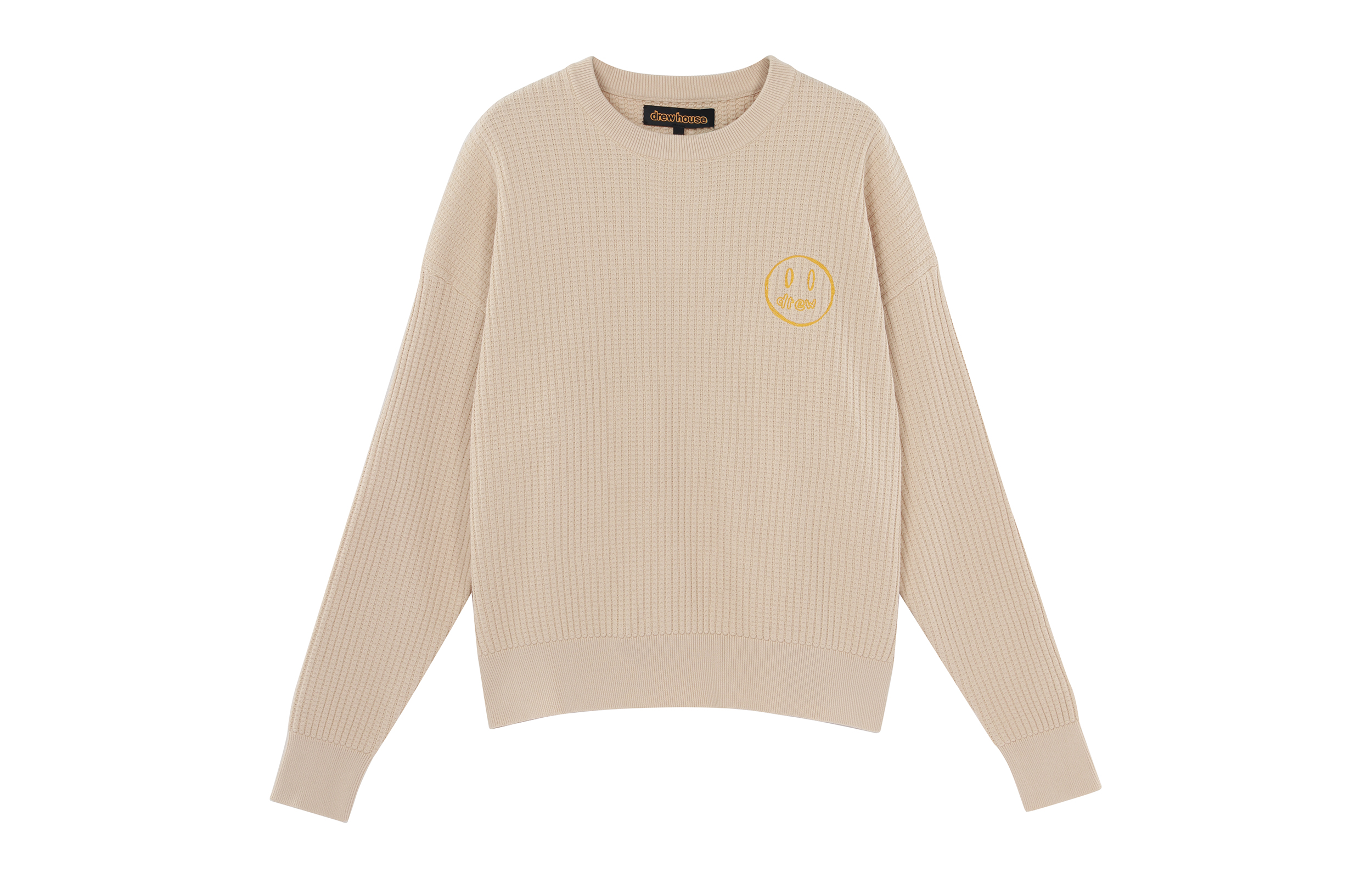 Drew House FW21 Smiley Mascot Waffle Knit Cream Unisex Sweater. DR-FW21-060