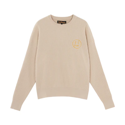 Drew House FW21 Smiley Mascot Waffle Knit Cream Unisex Sweater. DR-FW21-060