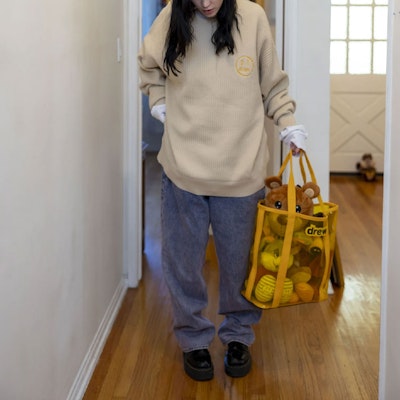 Drew House 2021秋冬笑脸吉祥物米色针织男女毛衣. DR-FW21-060 Shop Drew House 2021秋冬笑脸吉祥物米色针织男女毛衣. DR-FW21-060