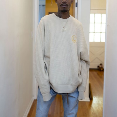 Drew House 2021秋冬笑脸吉祥物米色针织男女毛衣. DR-FW21-060 Cheap Drew House 2021秋冬笑脸吉祥物米色针织男女毛衣. DR-FW21-060