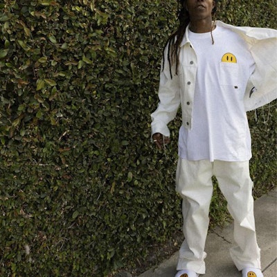 드류 하우스 FW21 스마일리 셀비지 와이드 레그 화이트 자수 데님 바지. DR-FW21-004 3