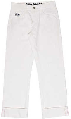 드류 하우스 FW21 스마일리 셀비지 와이드 레그 화이트 자수 데님 바지. DR-FW21-004 Order 드류 하우스 FW21 스마일리 셀비지 와이드 레그 화이트 자수 데님 바지. DR-FW21-004