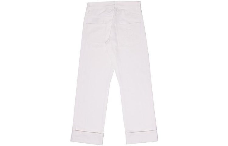 Lookbook 드류 하우스 FW21 스마일리 셀비지 와이드 레그 화이트 자수 데님 바지. DR-FW21-004