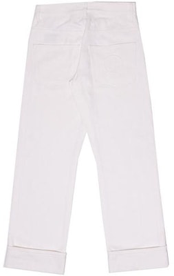 드류 하우스 FW21 스마일리 셀비지 와이드 레그 화이트 자수 데님 바지. DR-FW21-004 Lookbook 드류 하우스 FW21 스마일리 셀비지 와이드 레그 화이트 자수 데님 바지. DR-FW21-004