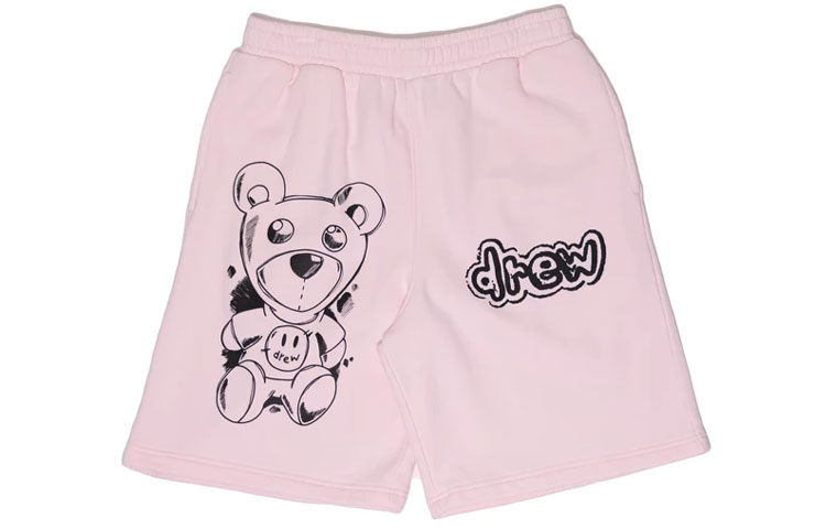 Drew House FW21 Theodore Sketch Bear Logo Sweatshort Pale Pink Unisex. DR-FW21-009