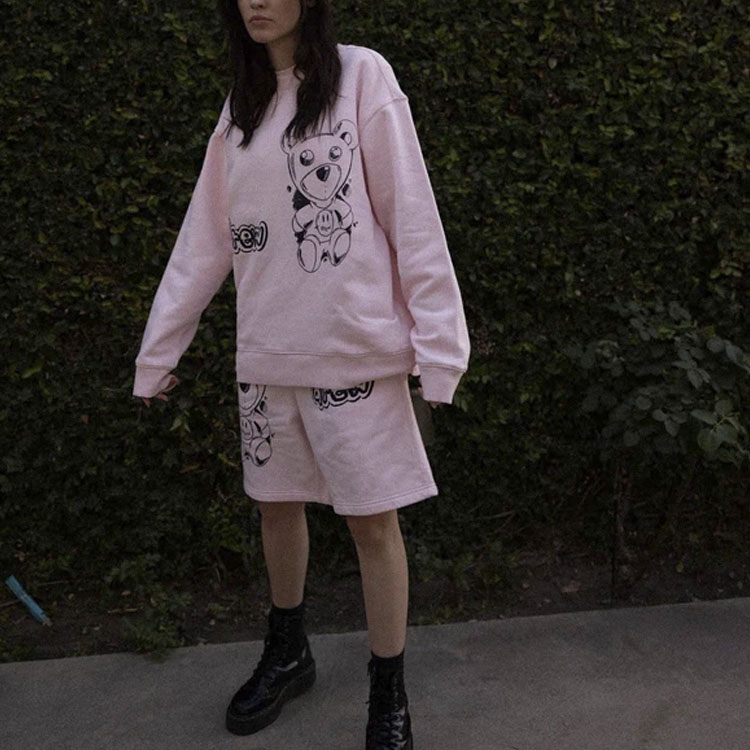 Cheap Drew House 2021秋冬西奥多素描熊标志浅粉色中性短裤. DR-FW21-009