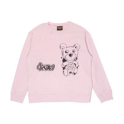 Drew House FW21 Theodore Sketch Crewneck Pale Pink Unisex Teddy Print Sweatshirt. DR-FW21-008