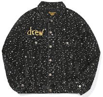 Drew House FW21 Trucker Jacket - Starry Night Logo Denim Jacket Unisex Black. DR-FW21-118 Drew House FW21 Trucker Jacket - Starry Night Logo Denim Jacket Unisex Black. DR-FW21-118