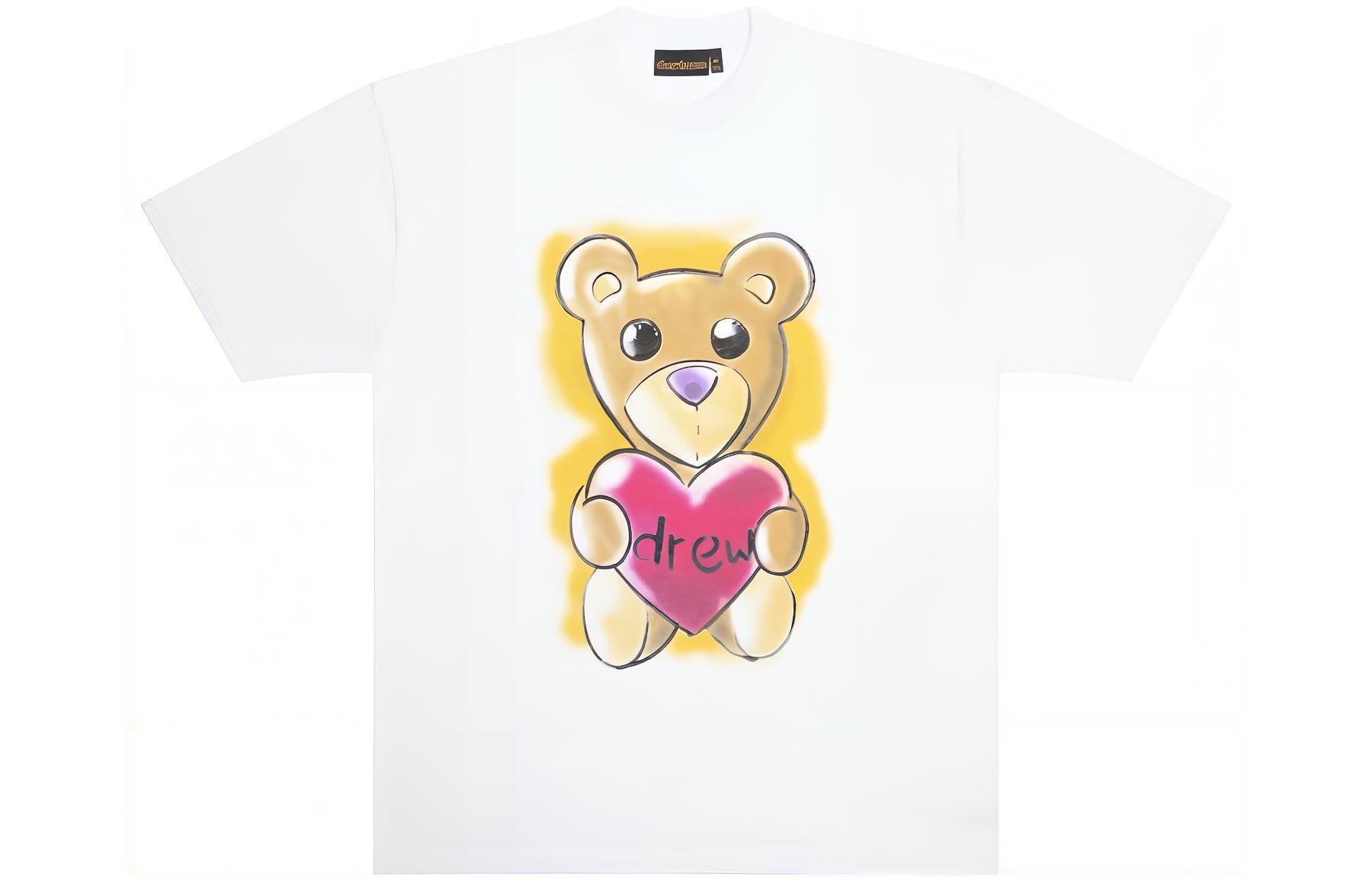 Drew House FW22 Airbrush Theodore Bear Graphic Tee Unisex White Short Sleeve DR-FW22-105