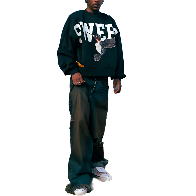 Sizing Drew House FW22 Hitam Sweet Boxy Crewneck Pullover Sweatshirt Unisex. DR-FW22-210