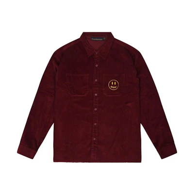 Drew House FW22 Burgundy Corduroy Shirt - Smiley Embroidery Unisex Long Sleeve. DW-FW22-1223-09