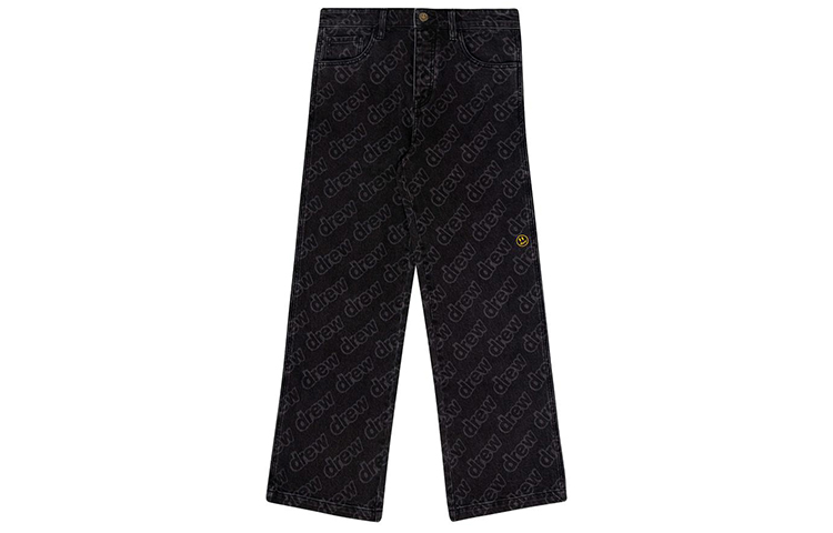 Drew House FW22 Carpenter Jeans All-Over Letter Print Unisex Straight Black Denim. DR-FW22-521