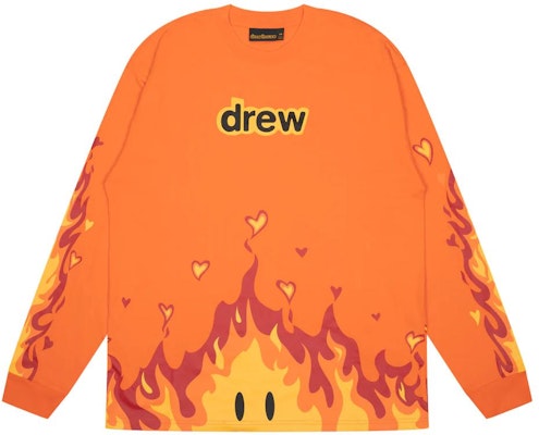 ドリューハウス FW22 ファイヤーシリーズ 炎柄 ロングスリーブTシャツ ユニセックス オレンジ DR-FW22-789 Order ドリューハウス FW22 ファイヤーシリーズ 炎柄 ロングスリーブTシャツ ユニセックス オレンジ DR-FW22-789
