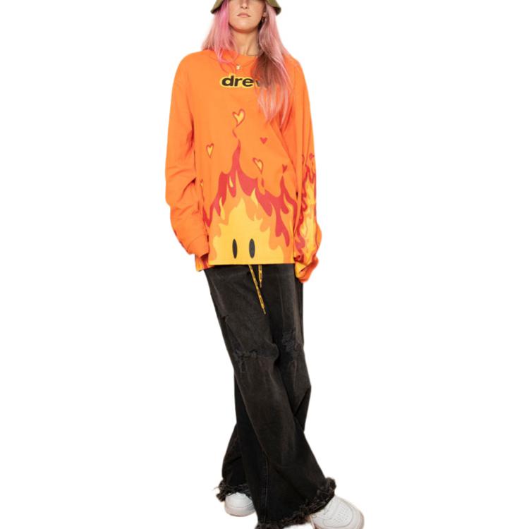 Shop ドリューハウス FW22 ファイヤーシリーズ 炎柄 ロングスリーブTシャツ ユニセックス オレンジ DR-FW22-789