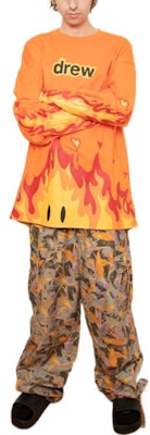 ドリューハウス FW22 ファイヤーシリーズ 炎柄 ロングスリーブTシャツ ユニセックス オレンジ DR-FW22-789 Purchase ドリューハウス FW22 ファイヤーシリーズ 炎柄 ロングスリーブTシャツ ユニセックス オレンジ DR-FW22-789