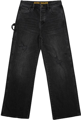 Drew House FW22 Jeans Denim Longgar Distressed Unisex - Hitam. DR-FW22-231 Order Drew House FW22 Jeans Denim Longgar Distressed Unisex - Hitam. DR-FW22-231