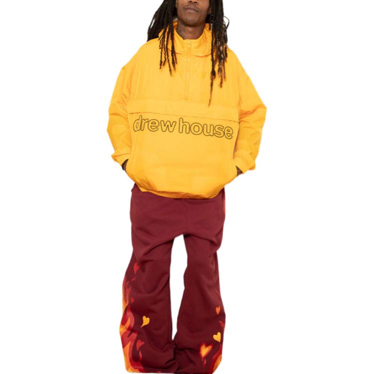 Shop Drew House FW22 Flame Nylon Anorak Pullover Hoodie Yellow Unisex DR-FW22-119