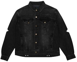 Drew House FW22 Flame Series Distressed Washed Denim Jacket Unisex Black DR-FW22-488 Drew House FW22 Flame Series Distressed Washed Denim Jacket Unisex Black DR-FW22-488