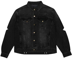Order Drew House FW22 Flame Series Distressed Washed Denim Jacket Unisex Black DR-FW22-488
