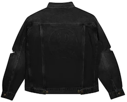 Lookbook Drew House FW22 Flame Series Distressed Washed Denim Jacket Unisex Black DR-FW22-488